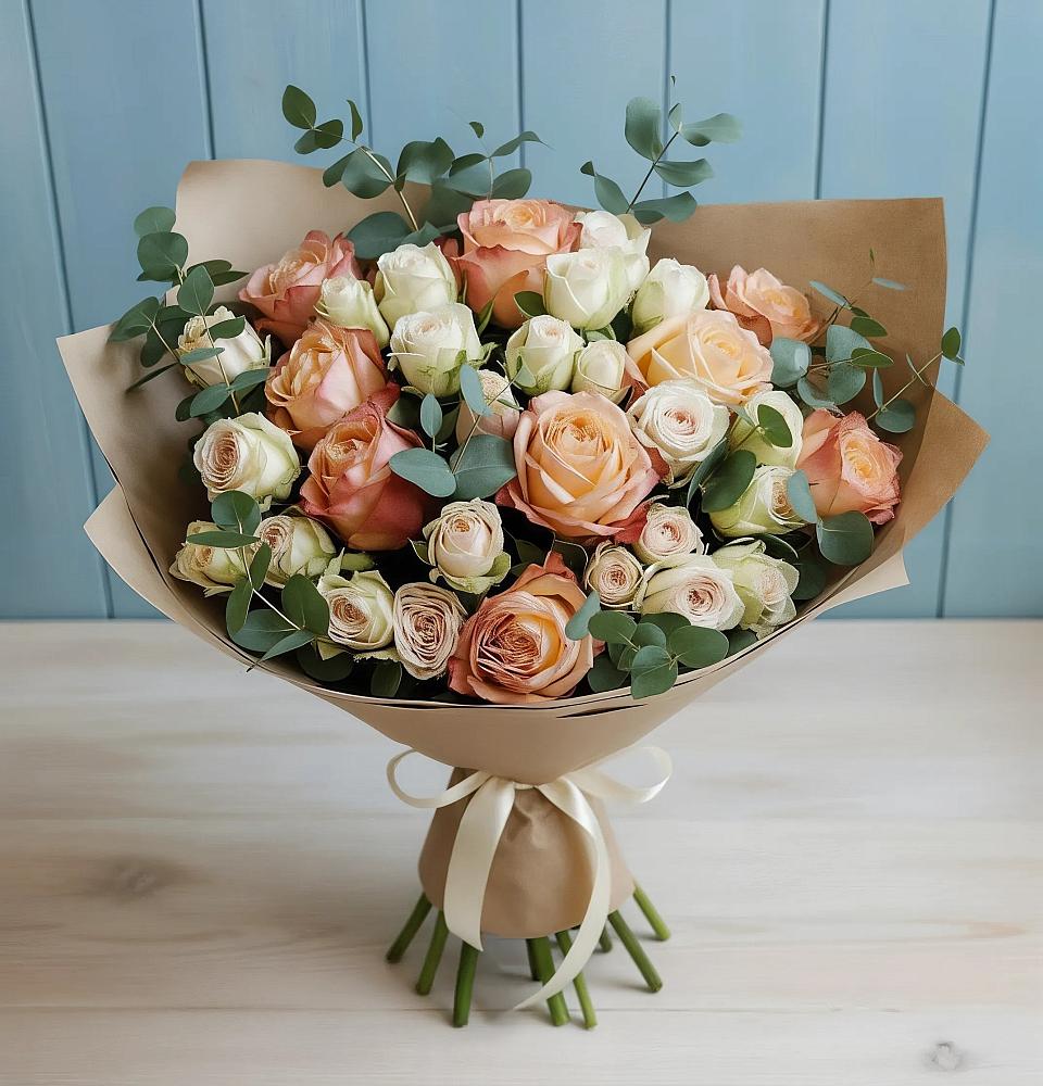 Букет цветов из: Альстромерии и Розы в Гизель