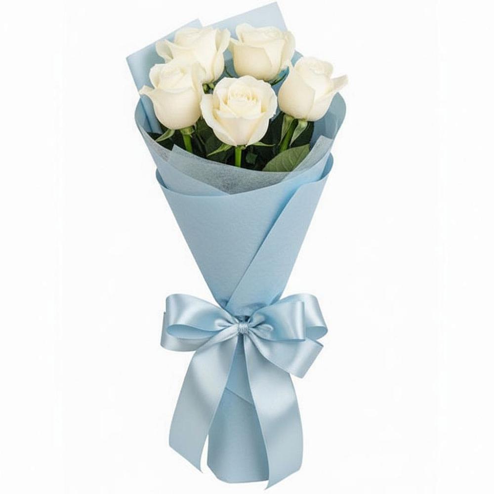 Букет 5 Белых роз Проуд в Гизель