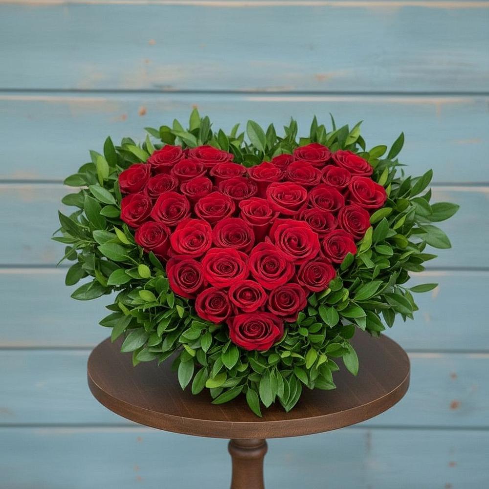 Цветочная композиция из Розы в виде сердца в Гизель