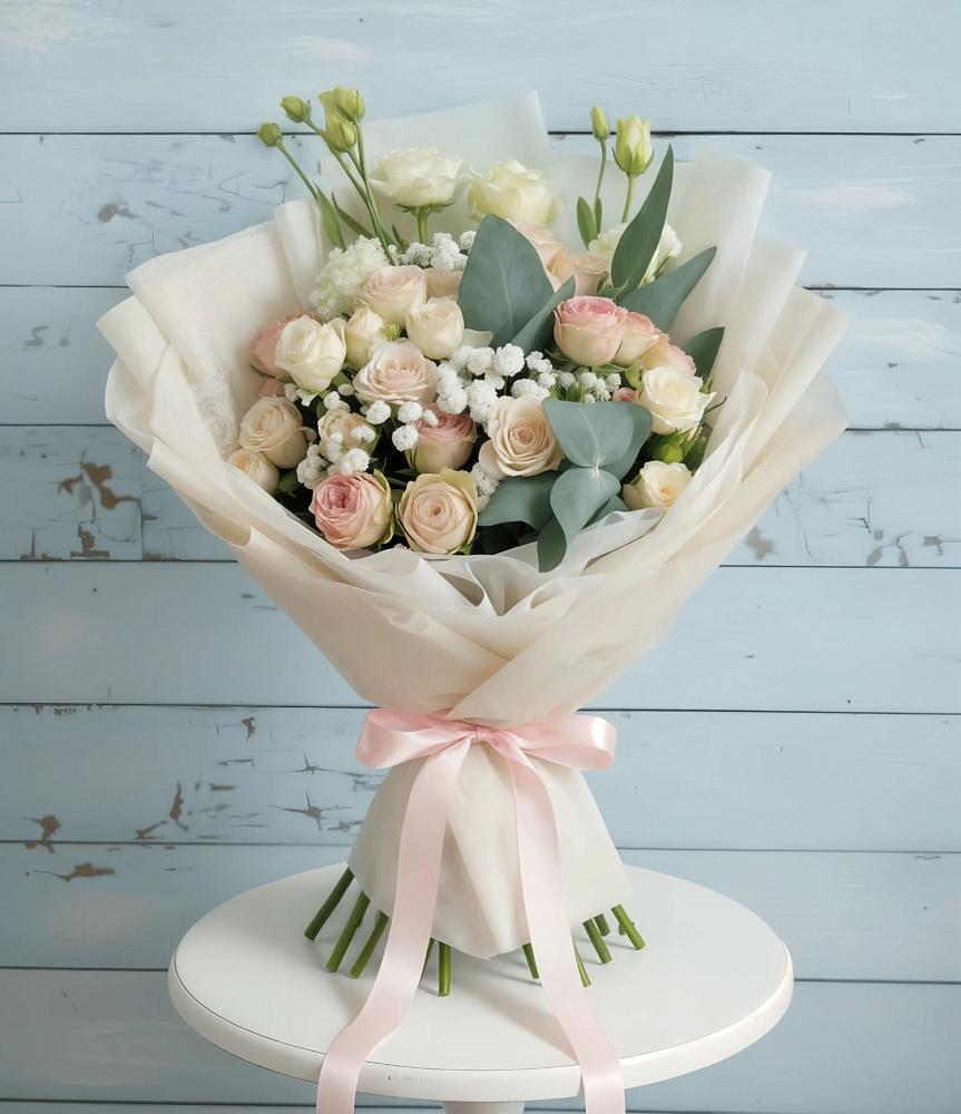 Букет цветов из: Розы и Лизиантусы в Гизель