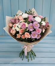 Букет цветов из:  Хризантемы, Розы и Альстромерии в Гизель